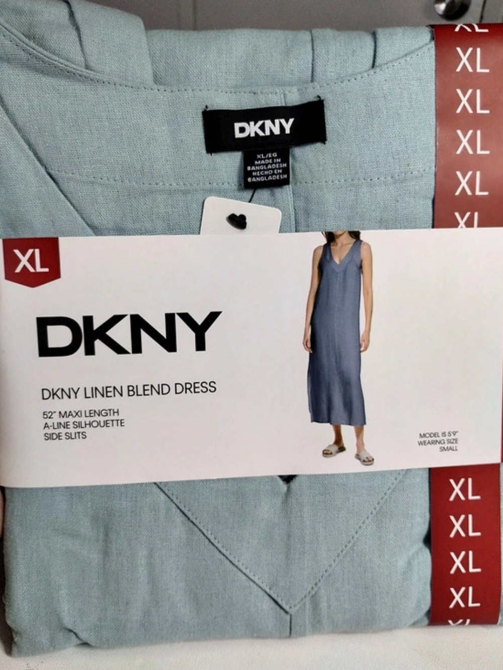 DKNY Linen Blend Dress Maxi Dress in Blue Size XL NWT